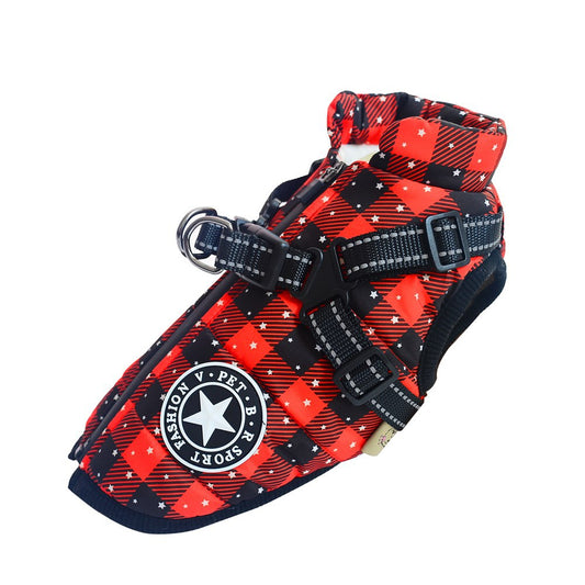Durable Waterproof Dog Coat with Built-in Harness - Snowflake